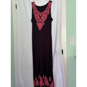 Just Love Women's XL Black Maxi Dress Pink Paisley Sleeveless Casual‎